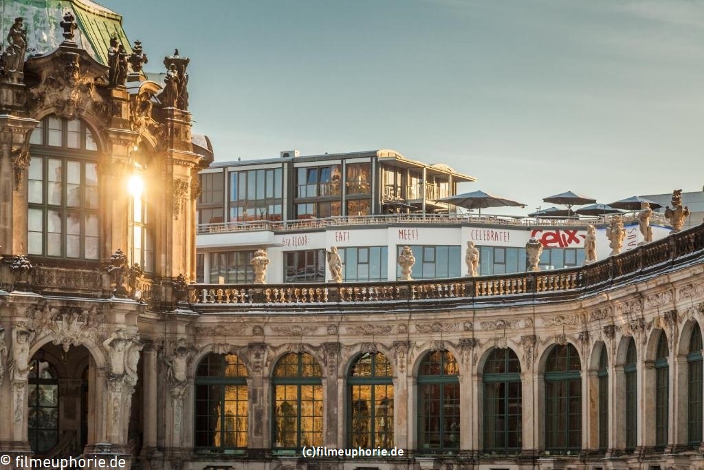 Image of the Zwinger, a baroque Building in Dresden and the Felix Location in the Background